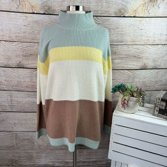 Ann Taylor Women's Striped Mock Neck Oversized Sweater Multicolor‎ Size Small - Picture 1 of 7